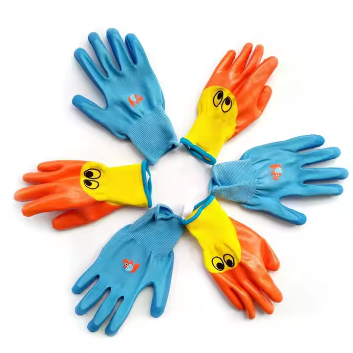 Rilong Child-Sized Nitrile Coated Protective Gloves for Safety and Play