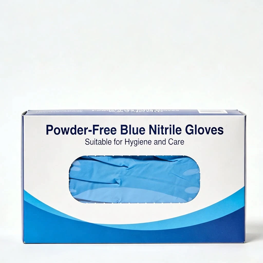 Work Glove Packaging Requirements for Bulk Orders Blue nitrile gloves and retail box packaging for a bulk order